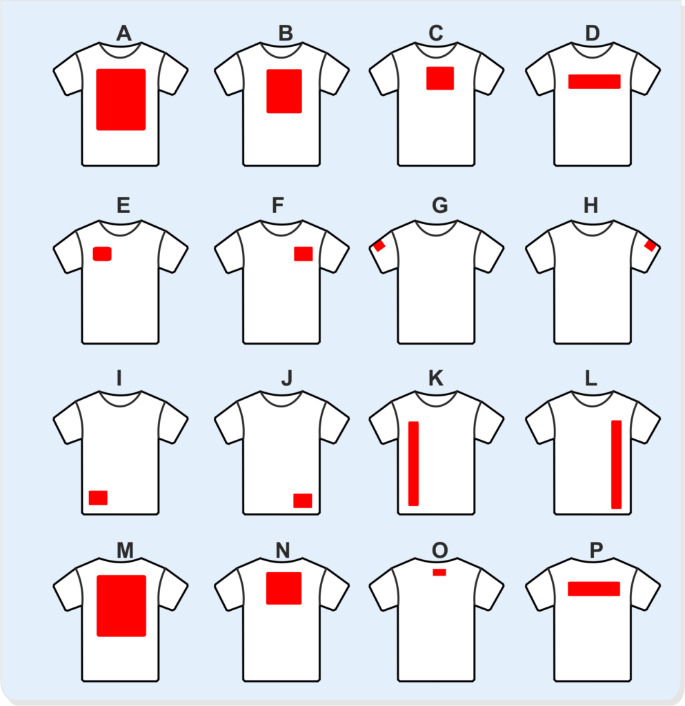Przykładowa lokalizacja nadruku na koszulkach
